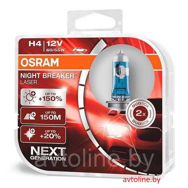 Автомобильные лампы H4 Osram Night Breaker Laser +150% (комплект 2 шт) 64193NL-HCB - фото 1 - id-p87888475