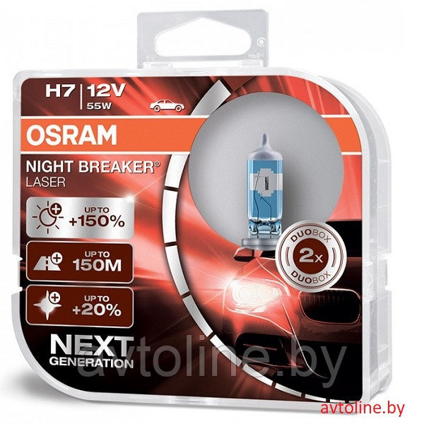 Автомобильная лампа H7 OSRAM Night Breaker Laser Next Generation +150% 64210NL-HCB (комплект 2 шт)