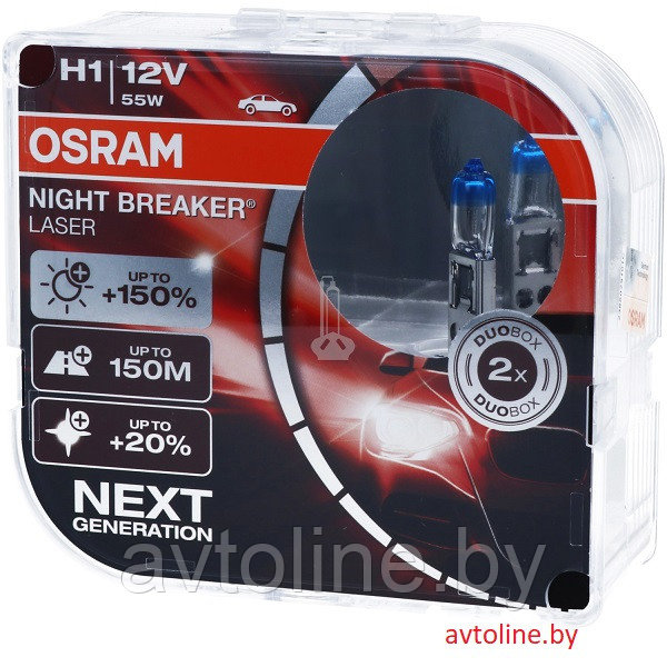 Автомобильная лампа H1 OSRAM Night Breaker Laser Next Generation +150% 64150NL-HCB (комплект 2 шт)
