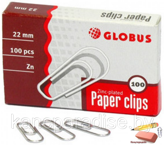 Скрепки канцелярские оцинкованные Globus, 22 мм., 100 штук, арт.С22-100Ц