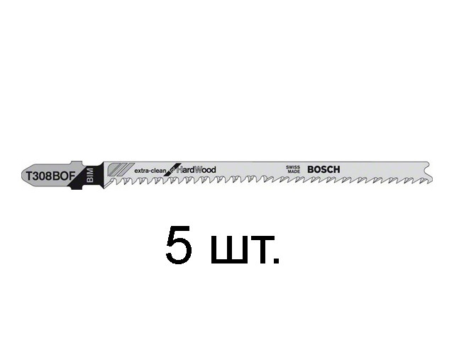 Пилка лобз. по дереву T308BOF (5 шт.) BOSCH (пропил криволинейный, тонкий, для точного реза, в т.ч. в твердой древисине) - фото 1 - id-p92765263