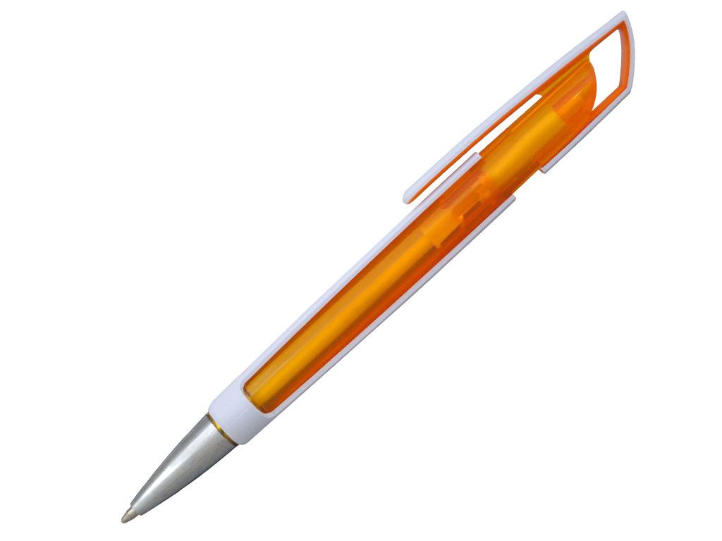 Ручка шариковая, пластик, прозрачный, оранжевый/белый