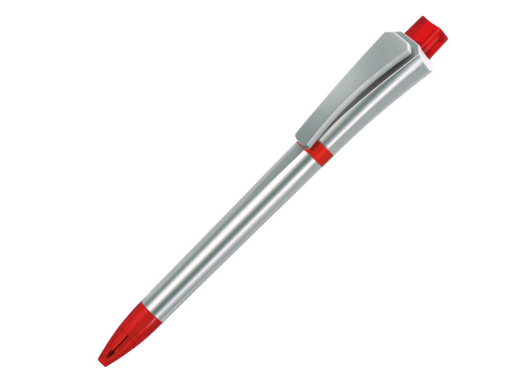 Ручка шариковая, пластик, серебро/красный Optimus