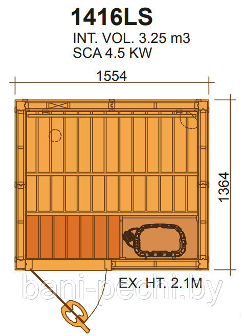 Сауна в сборе SAWO 1416LS интерьер PIANO осина без оборудования и аксессуаров - фото 3 - id-p92790508