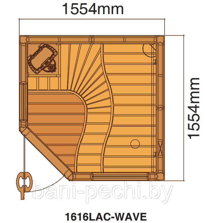 Сауна в сборе SAWO 1616LAC интерьер WAVE кедр без оборудования и аксессуаров - фото 3 - id-p92791610