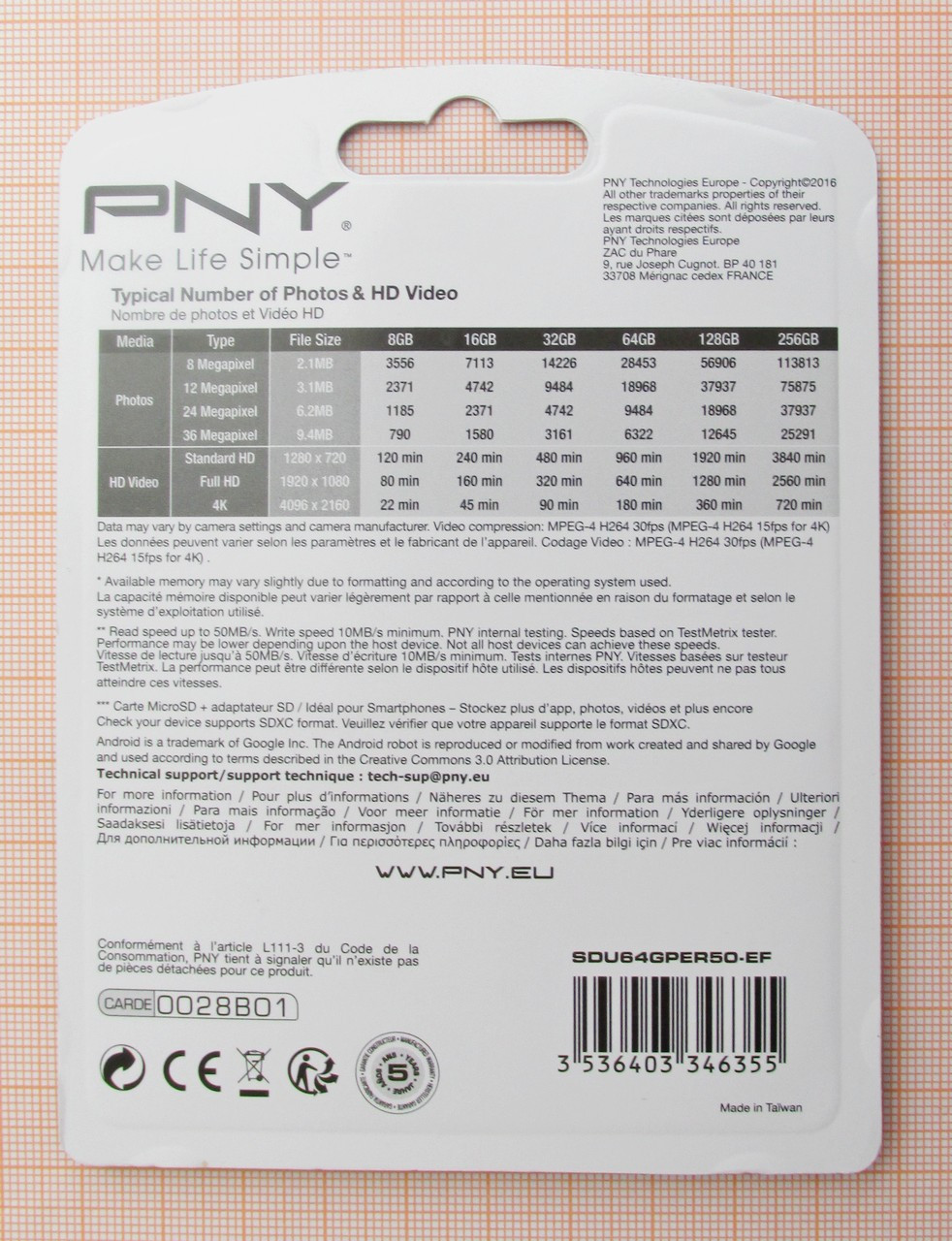 Карта памяти PNY microSDHC Perfomance 64GB (SDU64GPER50-EF) - фото 2 - id-p92848179