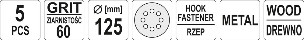 Круг шлифовальный с отверстиями 125мм Р60 (5шт) "Yato" - фото 2 - id-p92869233