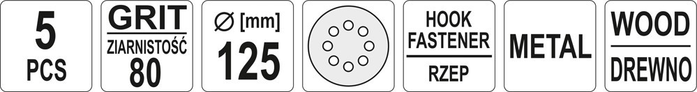 Круг шлифовальный с отверстиями 125мм Р80 (5шт) "Yato" YT-83453 - фото 2 - id-p92869245