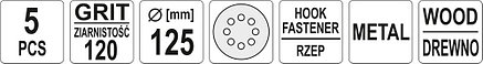 Круг шлифовальный с отверстиями 125мм Р120 (5шт) "Yato" YT-83455, фото 2