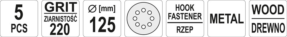 Круг шлифовальный с отверстиями 125мм Р220 (5шт) "Yato" YT-83458 - фото 2 - id-p92869448