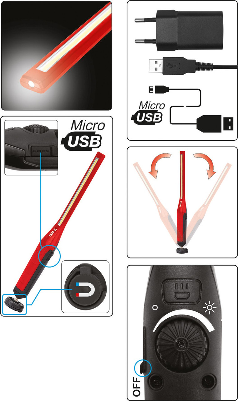 Фонарь светодиодный (7+3W, 60-600lm, 3.7V, 2600mAh, IP54) "Yato"YT-08519 - фото 5 - id-p92872301