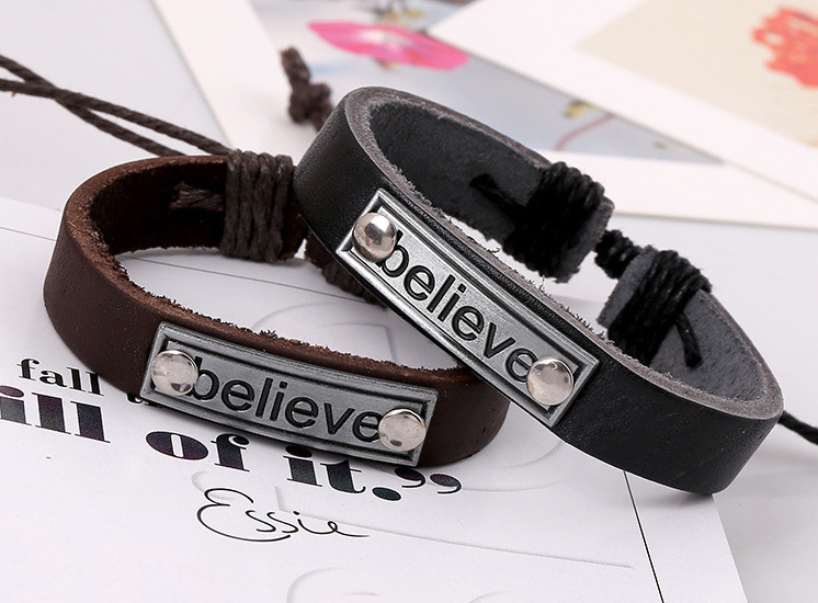 Парные браслеты "Believe" из натуральной кожи ручной работы - фото 3 - id-p92873833