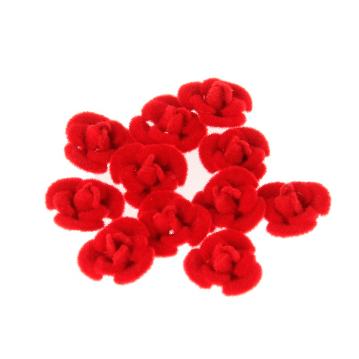 Декор для творчества металл "Розочки красные" набор 10 шт бархатный 1,2х1,2 см