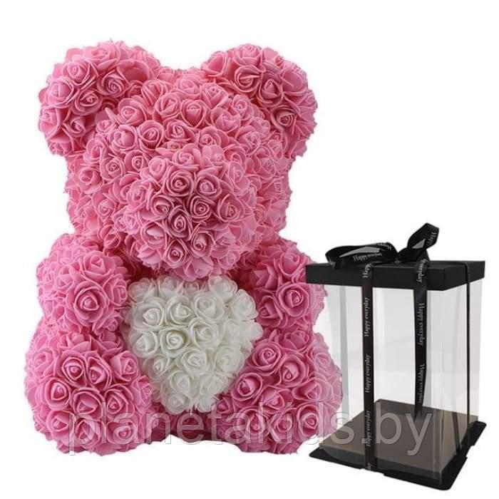Мишка из 3D роз с сердцем + подарочная коробка 40 см - фото 1 - id-p92889342