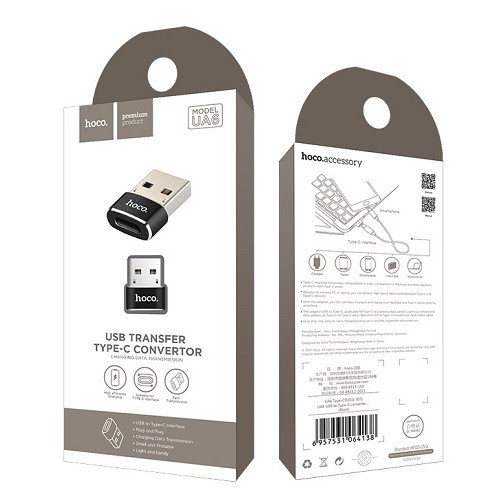 Переходник Hoco UA6  USB - Type-C цвет: черный