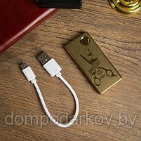 Зажигалка электронная "Барбершоп", USB, спираль, золотая, фото 5