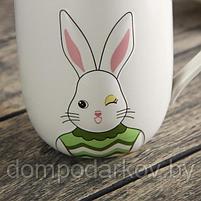 Кружка 450 мл "Рай кролика", с керамической крышкой и ложкой, рисунок МИКС, фото 2