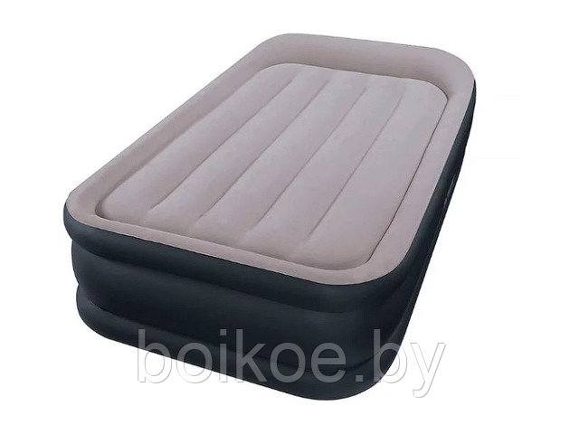 Надувная кровать с подголовником INTEX Twin Deluxe 99х191х42 см, встр. эл. насос