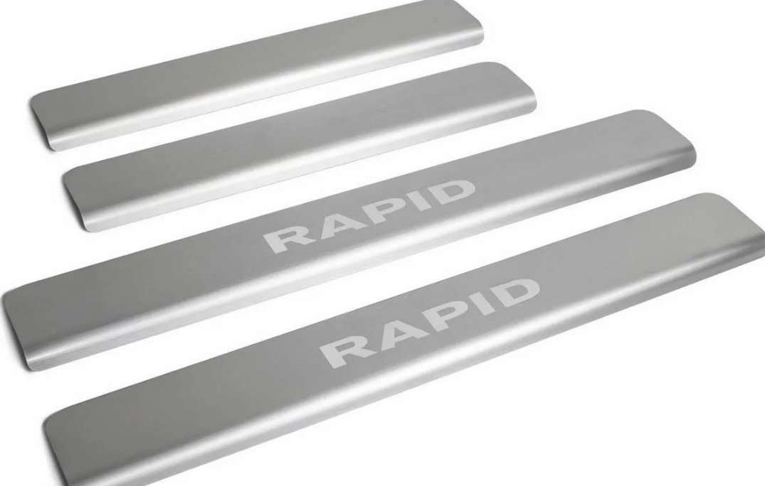 Накладки на пороги Skoda Rapid 2014-, нержавеющая сталь, 4 шт. - фото 3 - id-p73502681