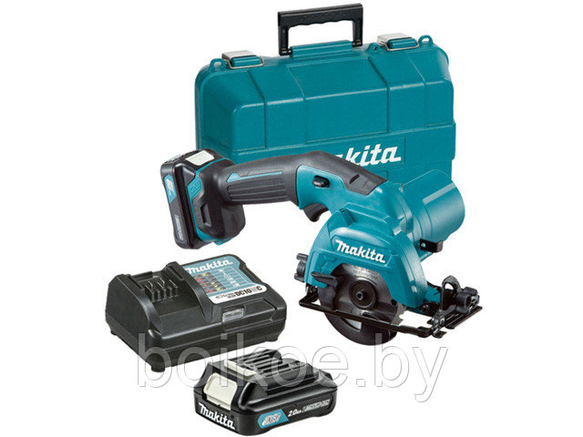 Аккумуляторная циркулярная пила MAKITA HS301 DWAE в чем. (10.8 В, 2 акк., 2.0 А/ч, Li-Ion, 85х15 мм, до 26 мм)