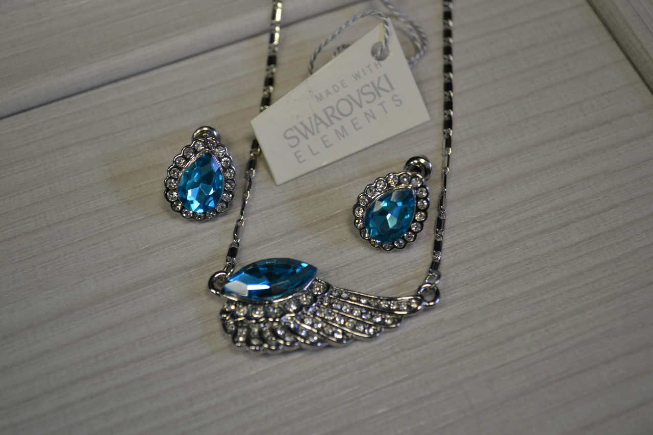 Стильный набор подвеска Крыло + серьги Swarovski