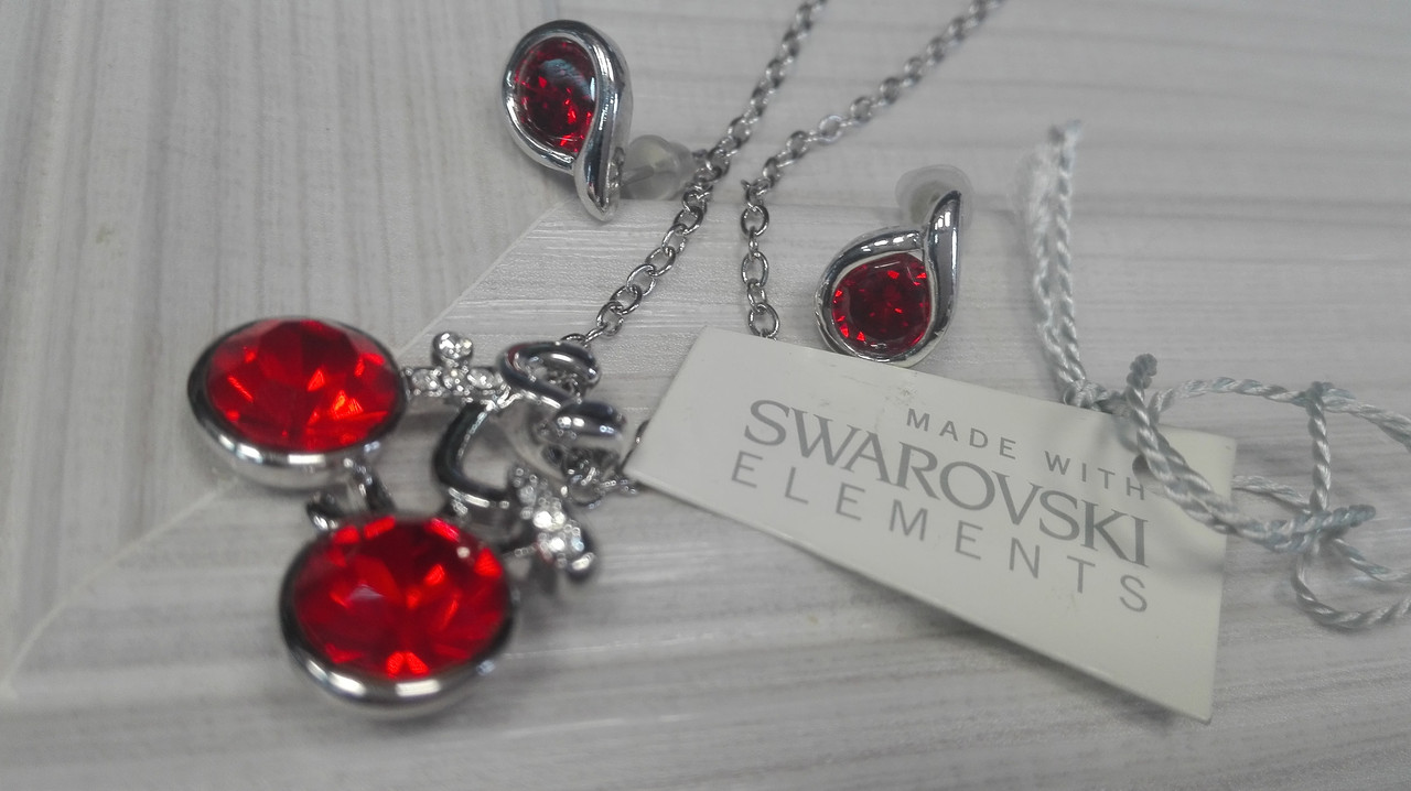 Набор, подвеска велосипед + серьги, Swarovski