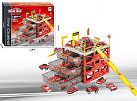 Игровой набор "Паркинг" с 6 металлическими машинами и дорогой 660-A155 красный