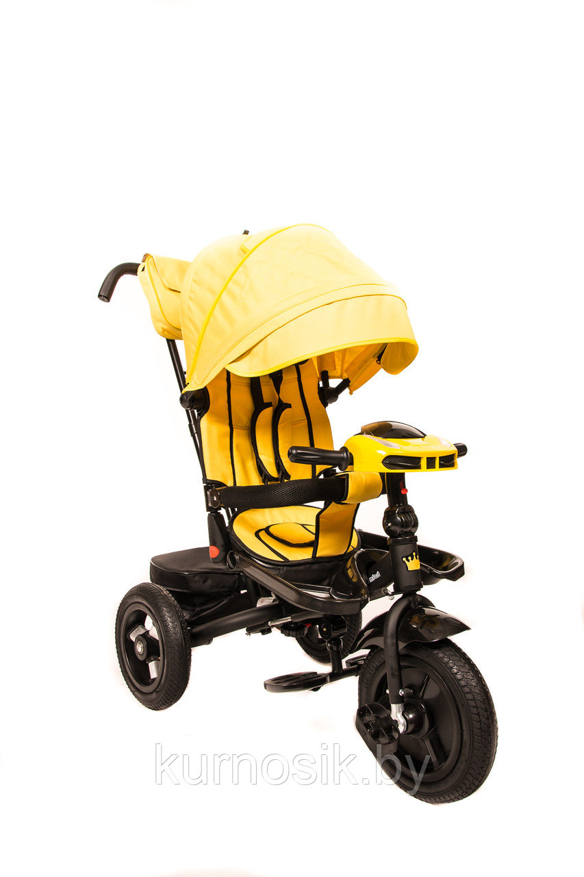 Детский велосипед трехколесный Kinder Trike Comfort 3 в 1 (поворотное сиденье, надувные колеса 10/12) Желтый