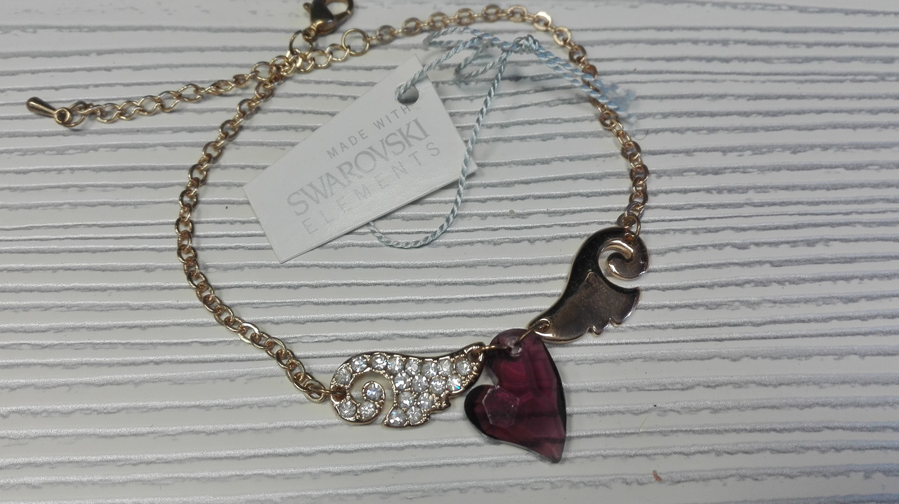 Стильный позолоченный браслет с сердечком ,с кристаллами Swarovski - фото 1 - id-p93100274
