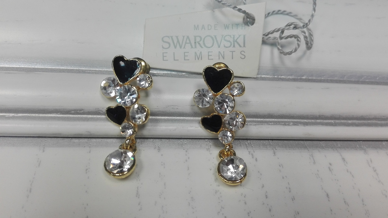 Серьги сердечки с кристаллами Swarovski