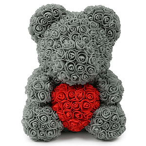 Мишка из 3D роз Серый с сердцем 40 СМ