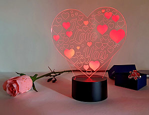 3D светильник  Сердце I Love You 