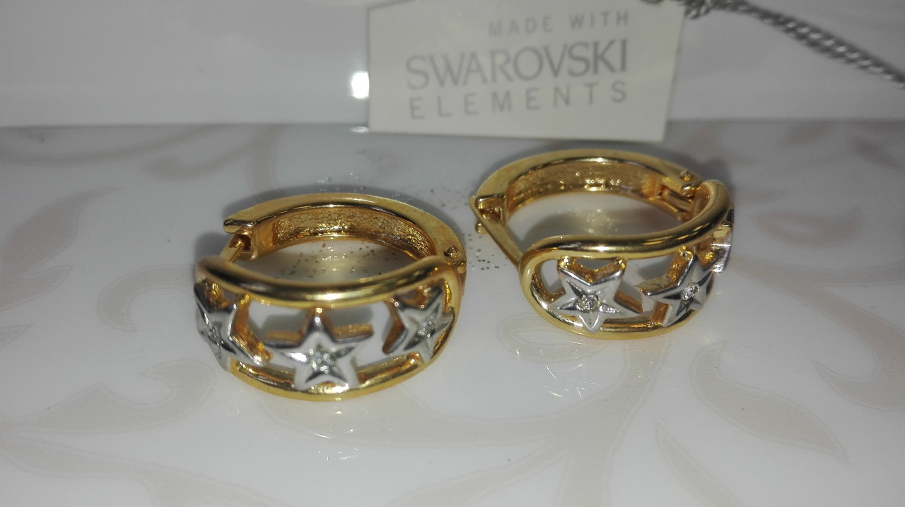 Красивые серьги кольца с кристаллами Swarovski
