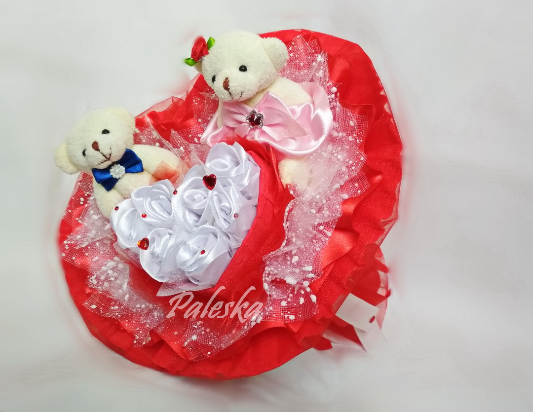 Букет из мягких игрушек "Сердце", К0207, красный