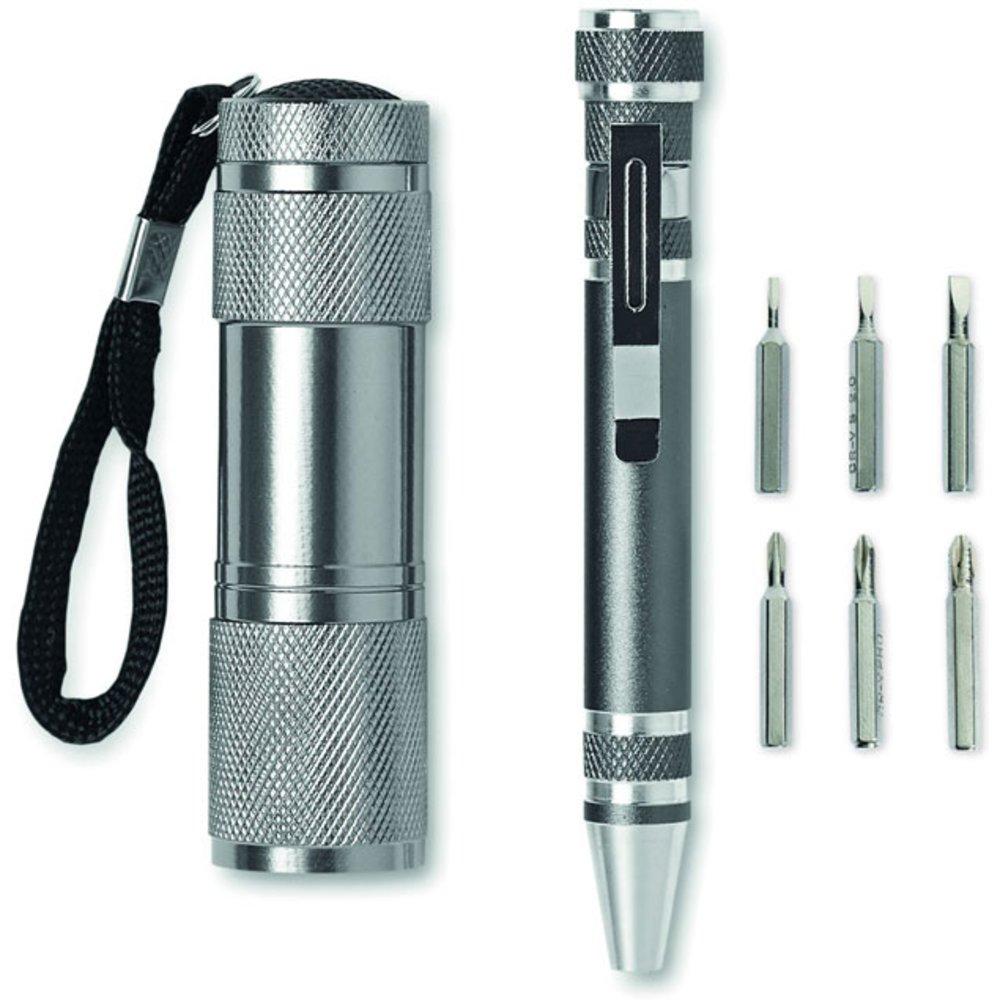 Набор "Combitool" серый/серебристый: фонарик LED и ручка-отвертка - фото 3 - id-p93382363