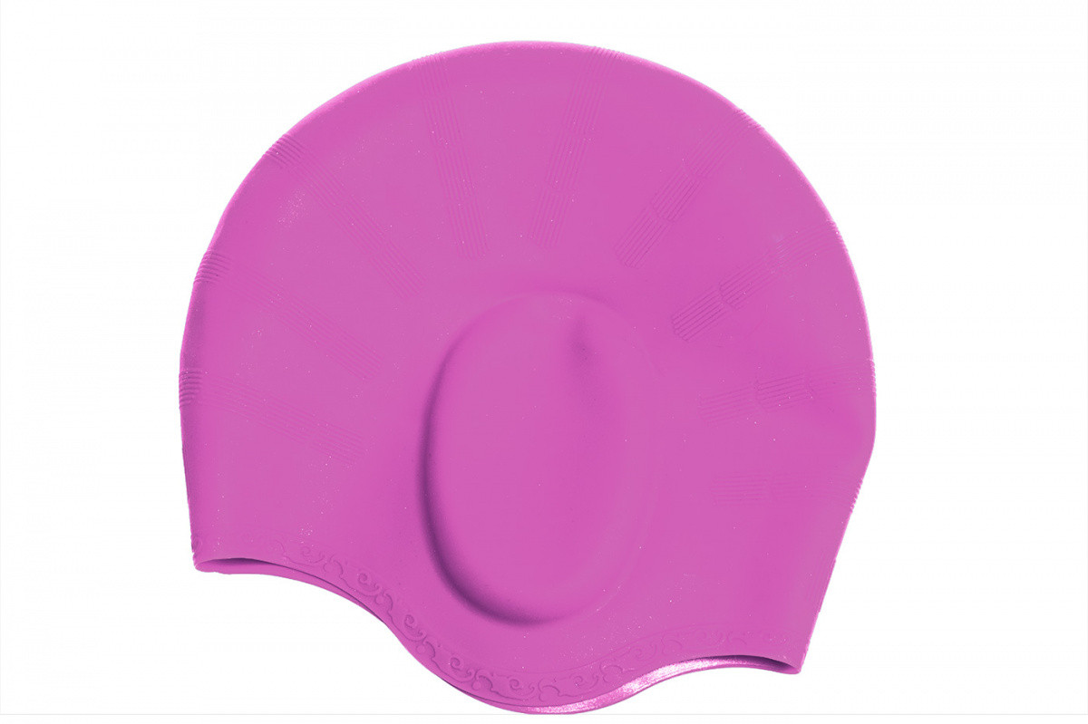 Шапочка для плавания силиконовая с выемками для ушей (розовый)