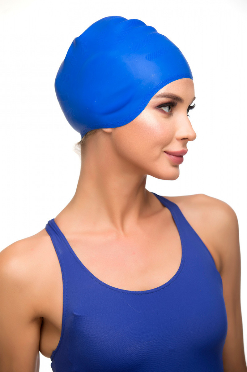Шапочка для плавания силиконовая с выемками для ушей (синий) - фото 3 - id-p93383648