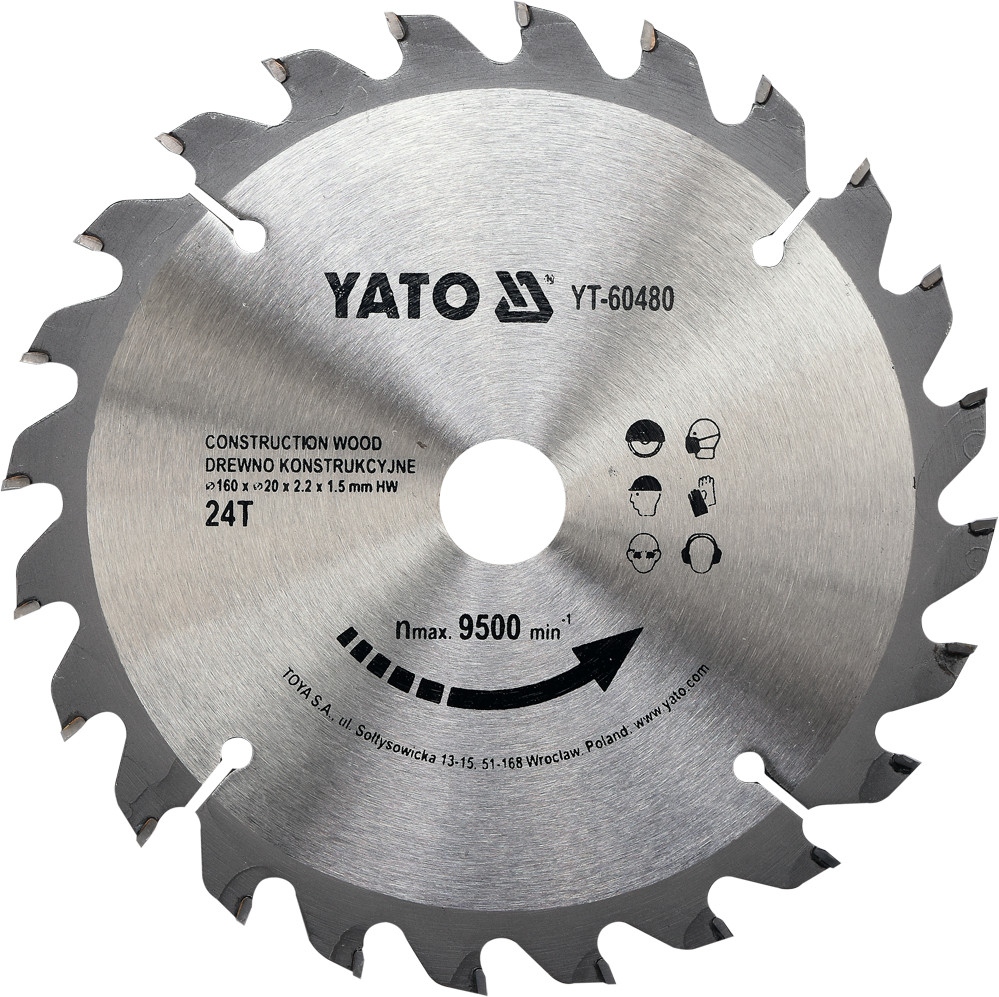 Диск пильный 160/20 24T для строительной древесины "Yato" YT-60480 - фото 1 - id-p93426331