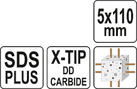 Сверло по бетону SDS+ X-TIP 5x110мм "Yato" YT-41930, фото 3