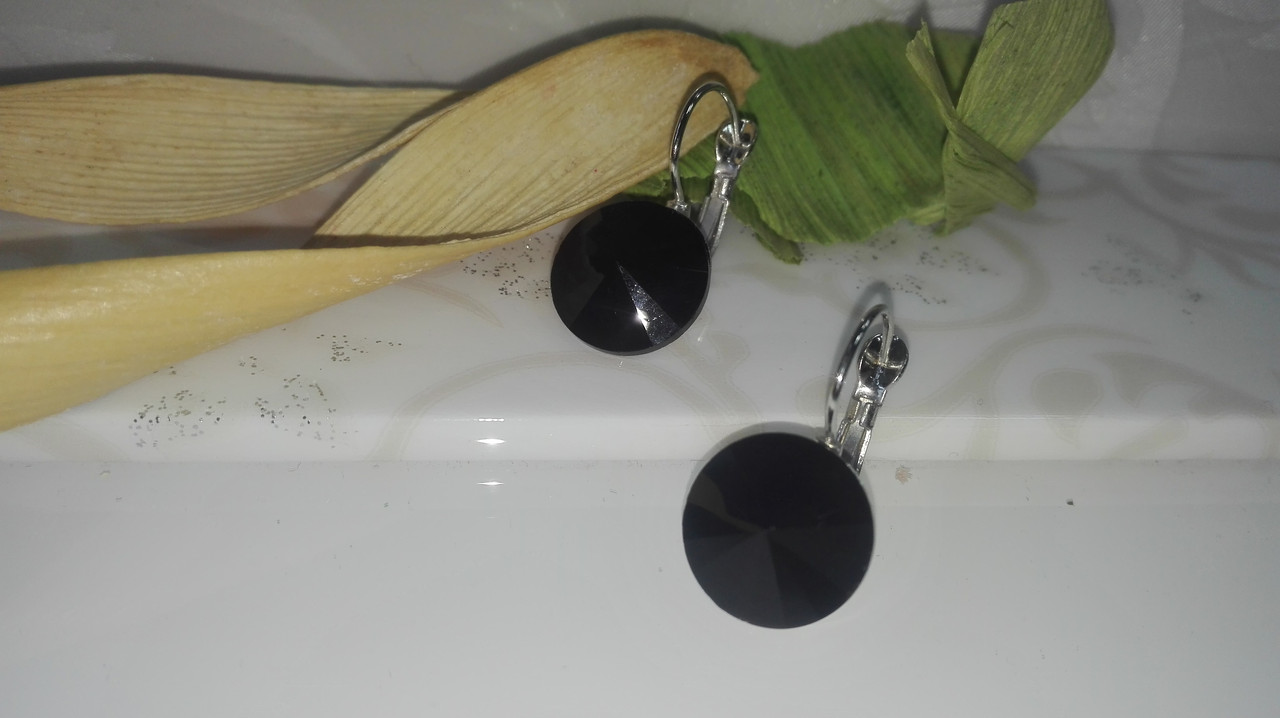 Черные, круглые серьги с Цирконом - фото 1 - id-p93495580