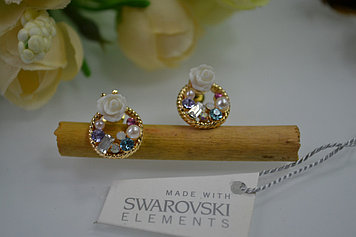 Пусеты позолоченные с кристаллами Swarovski