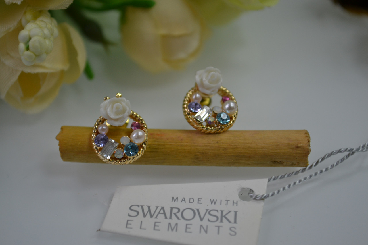 Пусеты позолоченные с кристаллами Swarovski - фото 1 - id-p93530935