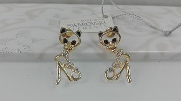 Пусеты  с кристаллами Swarovski Кошечка