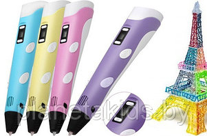 3D ручка 3Д pen-2 с LCD дисплеем и подставкой Варианты цвета: голубой, розовый, желтый, фиолетовый