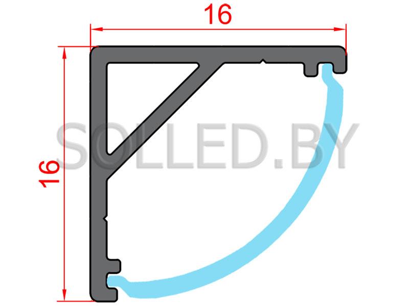Алюминиевый профиль угловой с полукруглым экраном 16х16 (solled 1616У) - фото 2 - id-p11247067