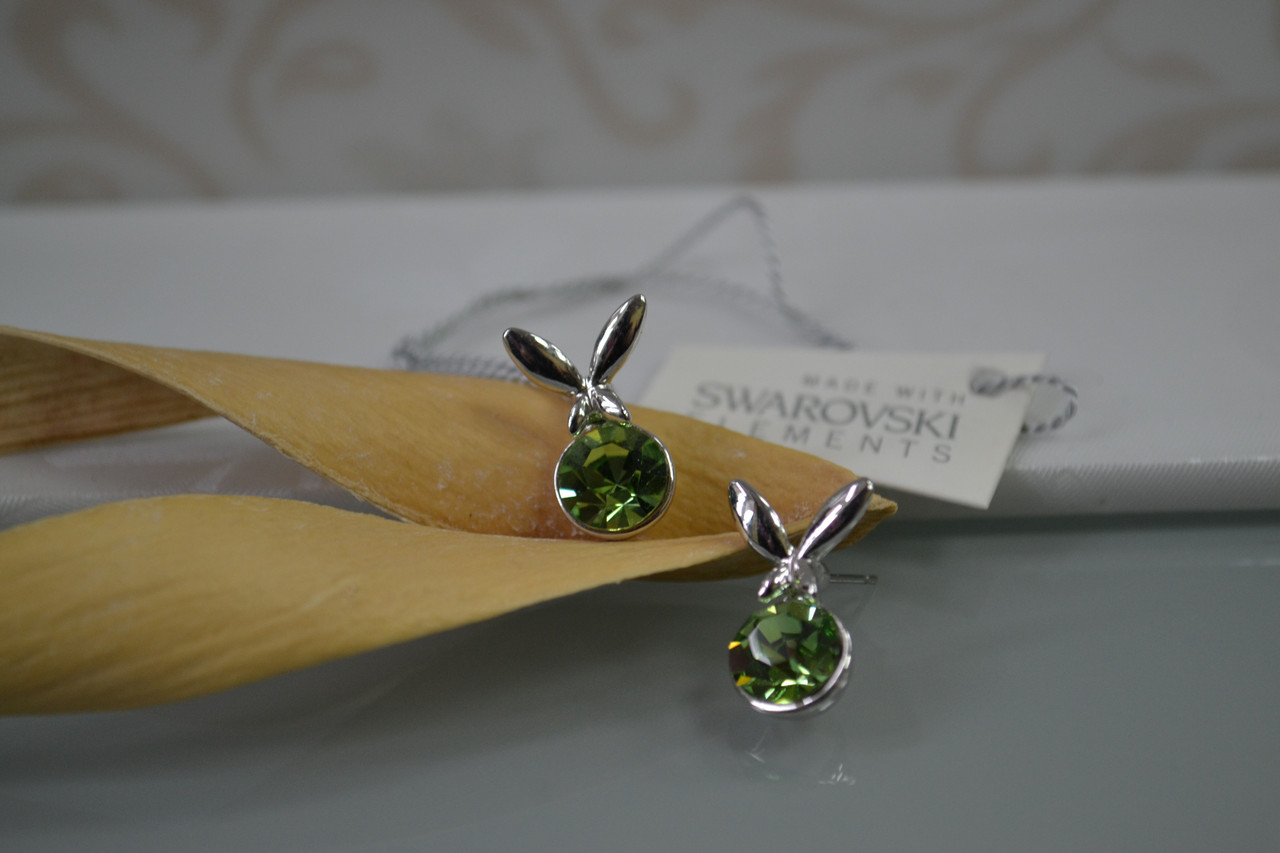 Детские пусеты с кристаллами Swarovski, зайчик