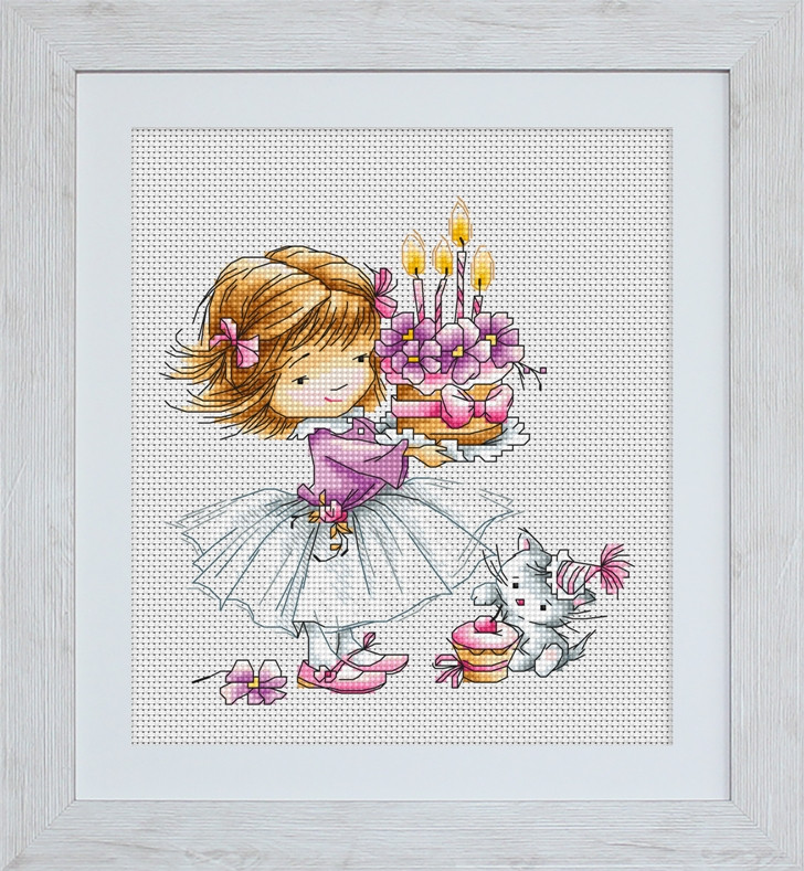 Набор для вышивания крестом «Девочка с котёнком и тортиком» - фото 1 - id-p93634255