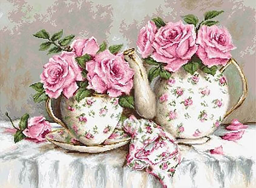 Набор для вышивания крестом «Утренний чай и розы» - фото 1 - id-p93686722