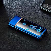 USB зажигалка сенсорная широкая с картинкой Синяя