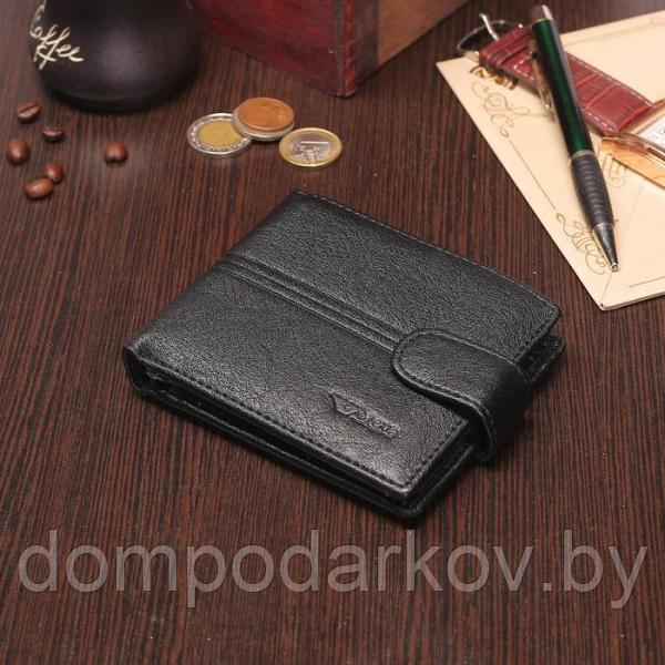 Портмоне мужское, 3 отдела, для карт, для монет, на кнопке, цвет чёрный
